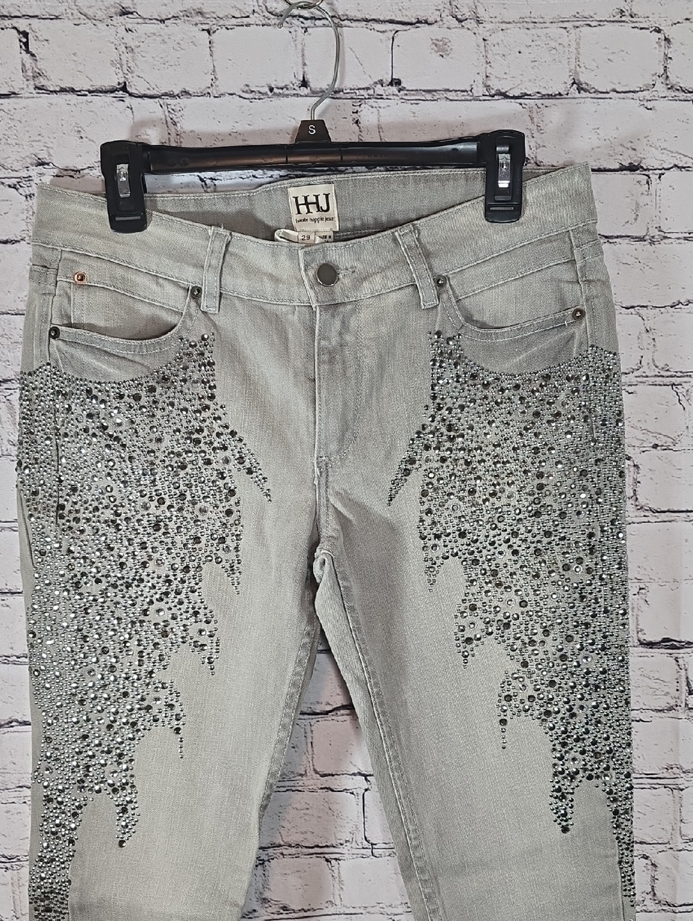 Haute Hippie Light Gray Jeans with Crystal Embellishment Size 29 EUC - Picture 3 of 12